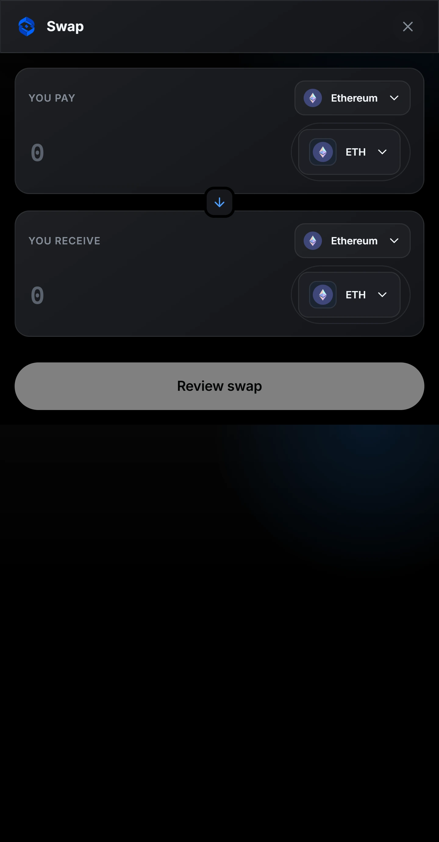 Vigi Wallet swap screen